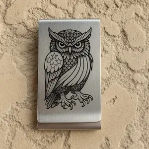 Owl Money Clip for Men - Stainless Steel Slim Wallet, Custom Name Engraved Cash & Card Holder, Minimalist EDC Gift for Him