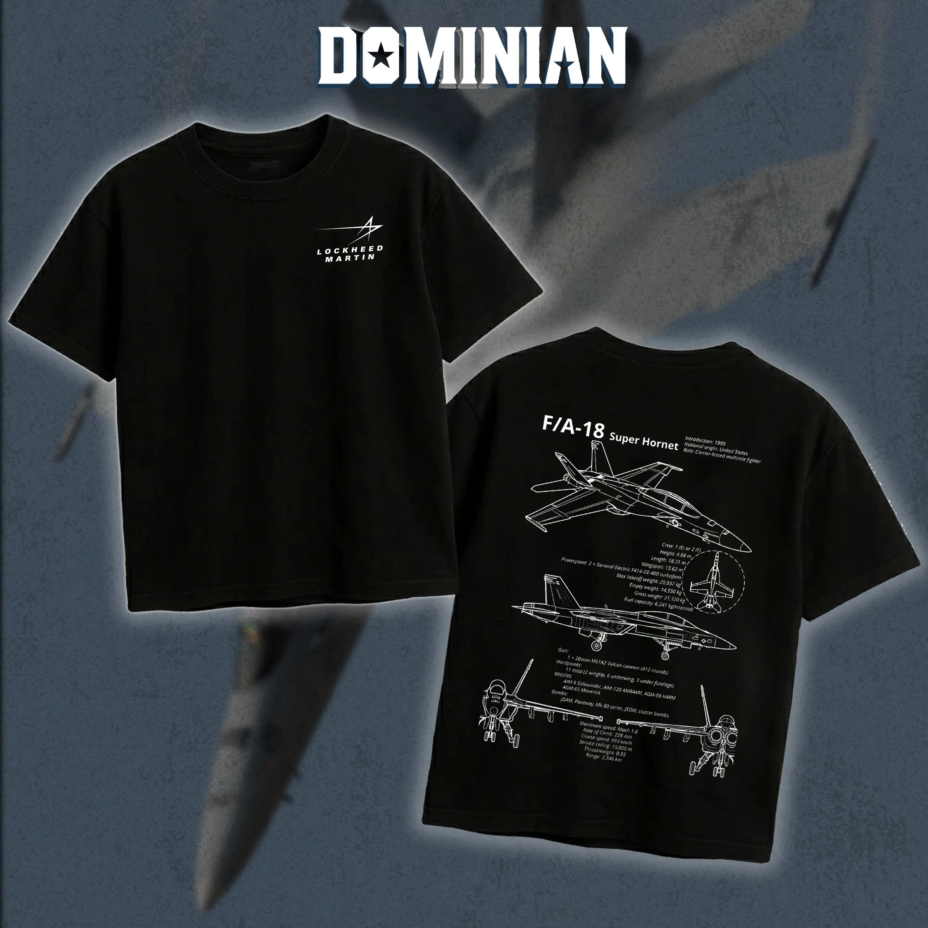 DOMINIAN F-18 Super Hornet Blueprint T-Shirt/Hoodie Vintage Lockheed Martin Graphic Tee Military Enthusiast Streetwear Clothing Gift for Men Breathable Printing