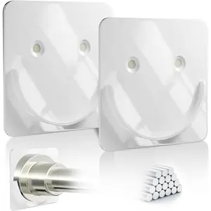 White Metal Shower Rod Holders (2 Pack), Heavy Duty Adhesive & Screw Mount Shower Curtain Rod Brackets, No Drilling