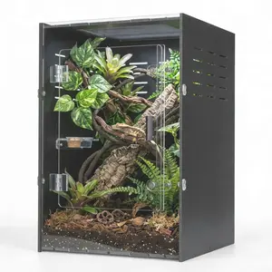 MonsterBox Enclosure's 12"12"18"PVC Reptile Enclosure for Nocturnal Geckos High-Quality Black Material Light-Shielding Heat Retention Easy Installation Breathable Mesh Top Design