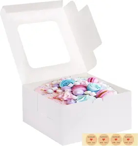 4 Pack Cake Boxes with Window, White Bakery Containers, 10 Inch White Cake Carrier, Disposable Bakery Boxes for Valentine's Day Mother's Day Cake Cupcake Cookie Pie Pastry