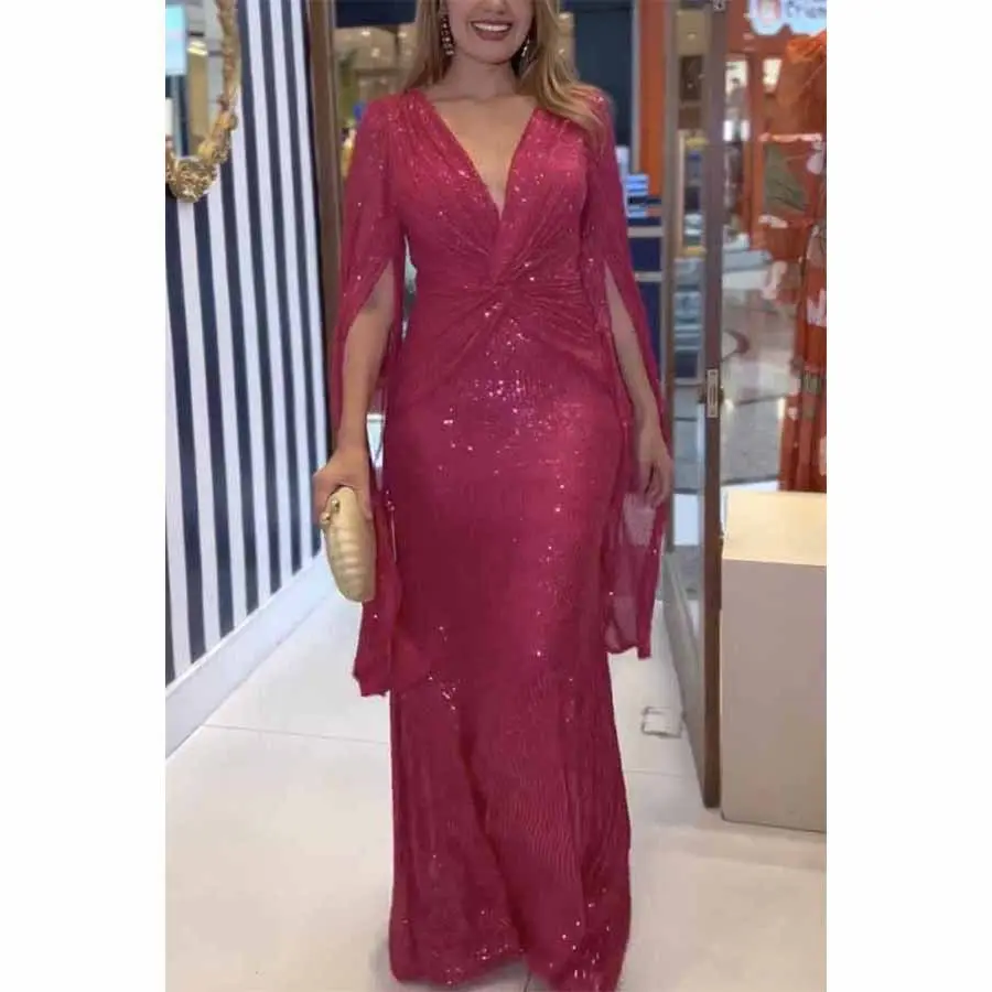 Party personalized sequin dress, women's clothing, silver-embellished slim-fit glam red carpet gown