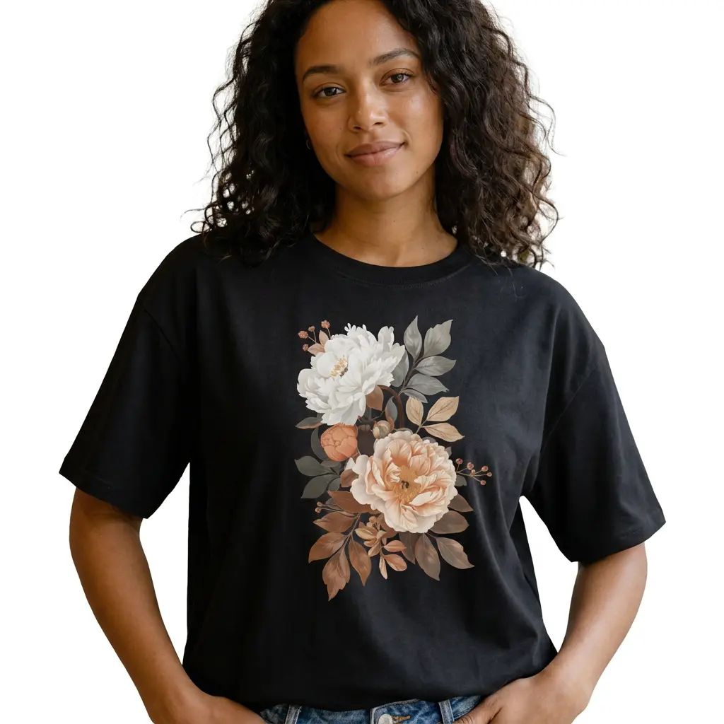 Vintage Botanical Floral Women's 100% Cotton Elegant Cottagecore Graphic Tee