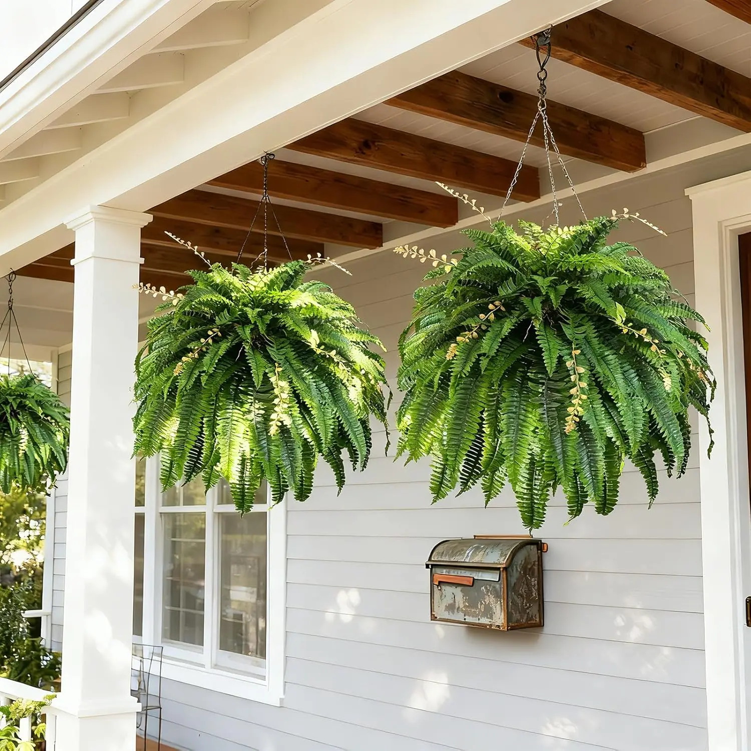 Nearly Natural 2pack Fern Artificial Plant,Large Hanging Fake Plant with45 Long Realistic Fronds,Maintenance-Free Faux Fern for Office and Home Décor,for Outdoor Indoor, Fake Ferns for Front Porch Hanging,Faux Greenery Bushes for Home Garden Office Decor