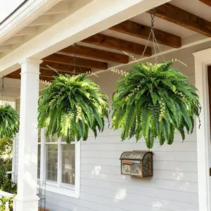 Nearly Natural 2pack Fern Artificial Plant,Large Hanging Fake Plant with45 Long Realistic Fronds,Maintenance-Free Faux Fern for Office and Home Décor,for Outdoor Indoor, Fake Ferns for Front Porch Hanging,Faux Greenery Bushes for Home Garden Office Decor