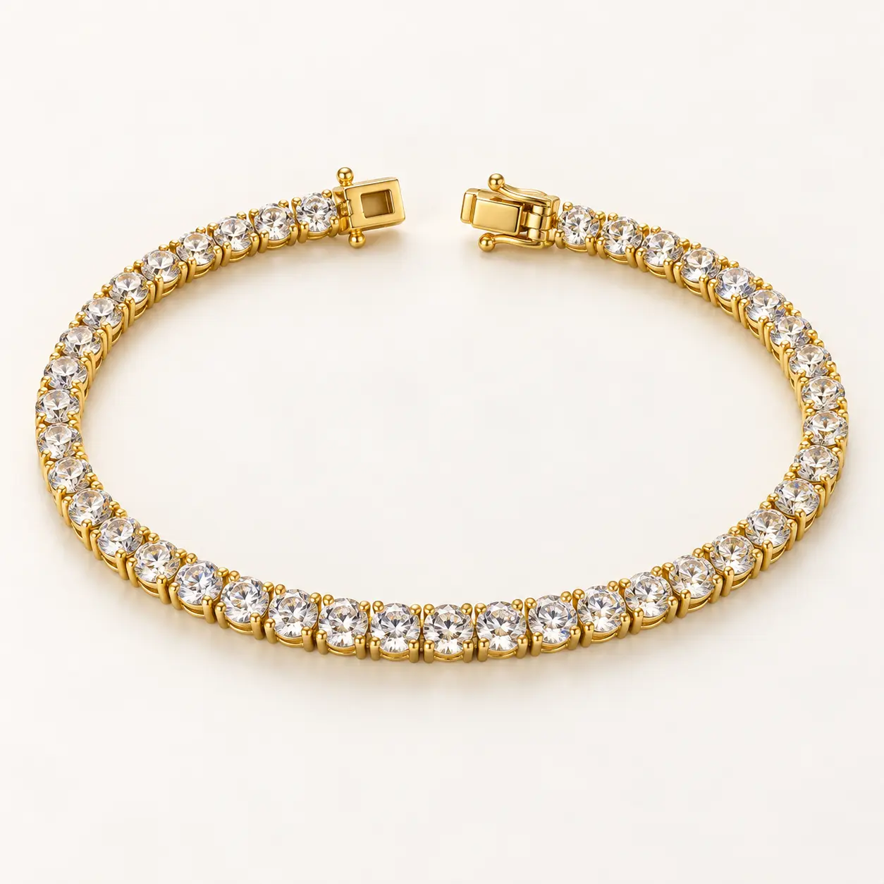 Women's Classic Tennis Bracelet with Round Clear Sparkling Stones, Single Row Prong Setting and Box Clasp, Elegant Wrist Jewelry for Everyday Styling, Weddings, Parties and Holiday Gift Ideas