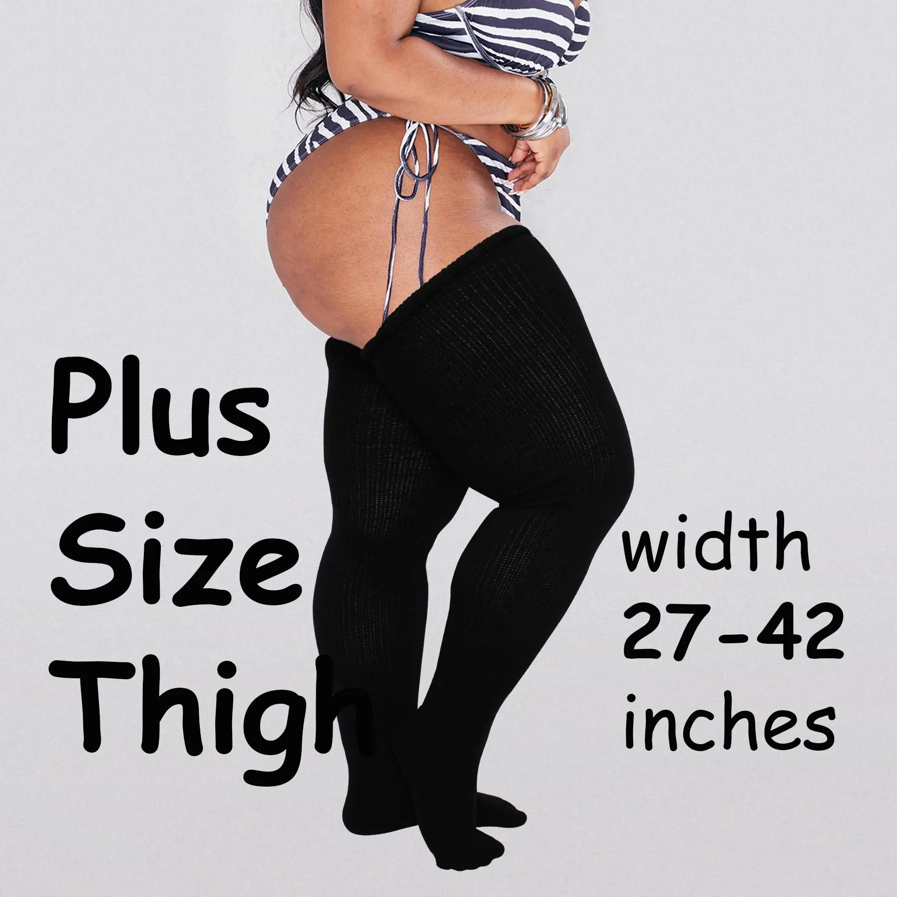 CozyCurvy REAL PLUS SIZE Thigh Highs Socks | Extra Long Over the Knee Long Socks | Thigh High Socks for thighs 27-42'' | + Free Thigh Belts | Comfort Leg Womenswear Minimalist Basic Bridal Print Overall