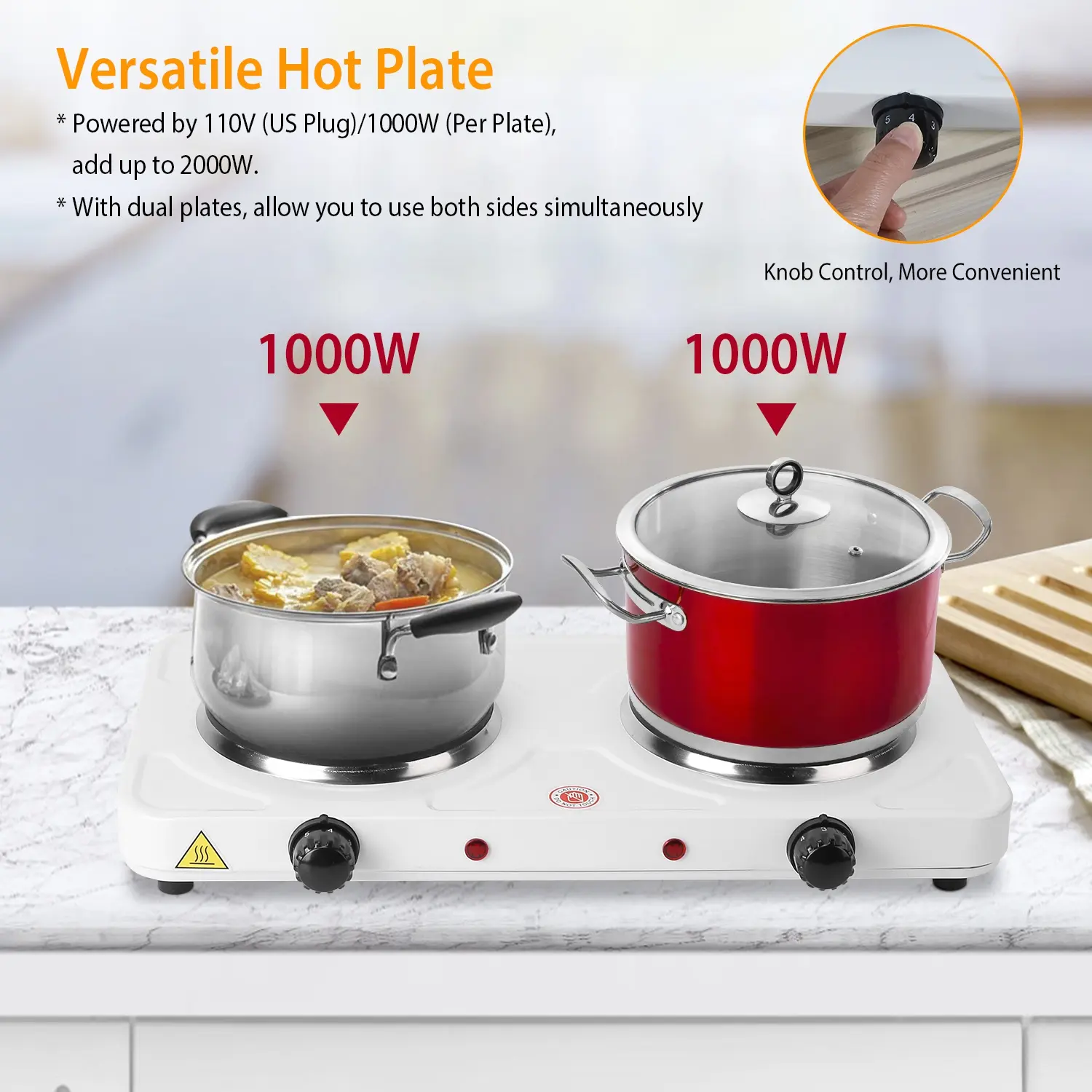 Double Electric Burner,Double Hot Plate,Portable Cooktop Burner,Electric Double Burner,Countertop Burner