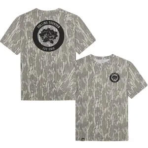 Rolling Thunder Designed On Original Bottomland Pattern Tshirt, Mossy Oak Black Rolling Thunder Bottomland Camouflage Camo Tee