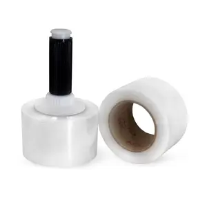 IDL Packaging 3"x 1000' Stretch Wrap Mini Roll of 80 Gauge (2 Rolls) with Plastic Handle - Extra Sticky Clear Plastic Wrap Film - Great for Moving and Office Needs - Self-Adhesive Wrap Packaging