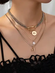 Fashion Exaggerated Gold Silver Mixed Metal Evil Eye Multi-Layer Chain Necklace, Original Eyes Pendant Layered Necklace for Women, Boho Style Jewelry, Fashion Jewelry Party