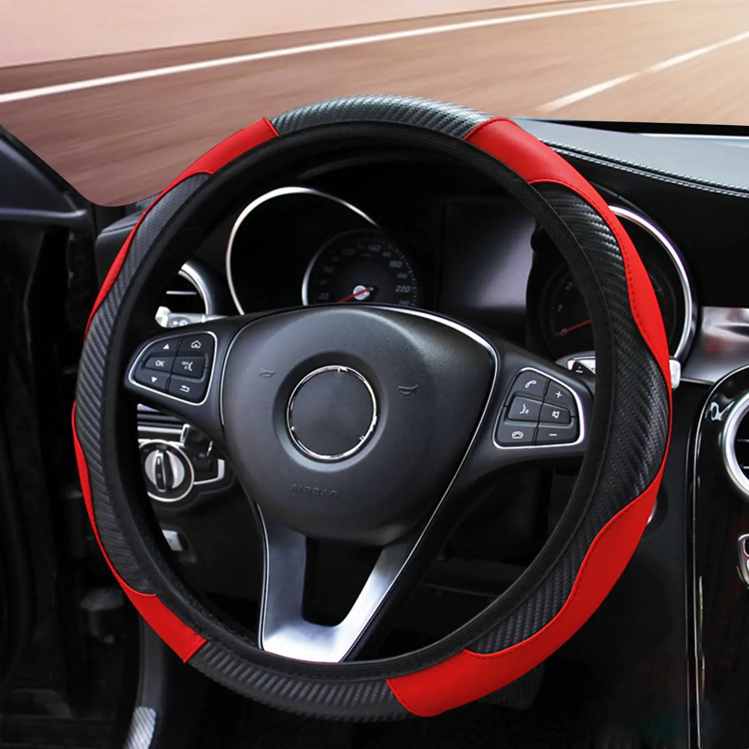 Non-Slip Enhanced Grip Steering Wheel Cover,Textured Microfiber Leather with Cooling Holes,Fit for Most Cars,Anti-Sweat Heat-Resistant Vehicle Autos