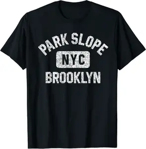 Park Slope Brooklyn NYC Gym Style Distressed White Print T-Shirt - Nicollev Shop 47B08RXMK2WQ