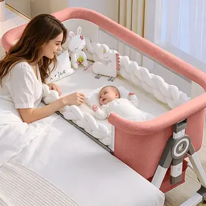 Pink 6-Level Height Adjustable Baby Bedside Bassinet, Rocking Baby Crib with Breathable Mesh, Mattress, Wheels, Mosquito Net & Storage – Newborn Sleep Bed cosleeper newton