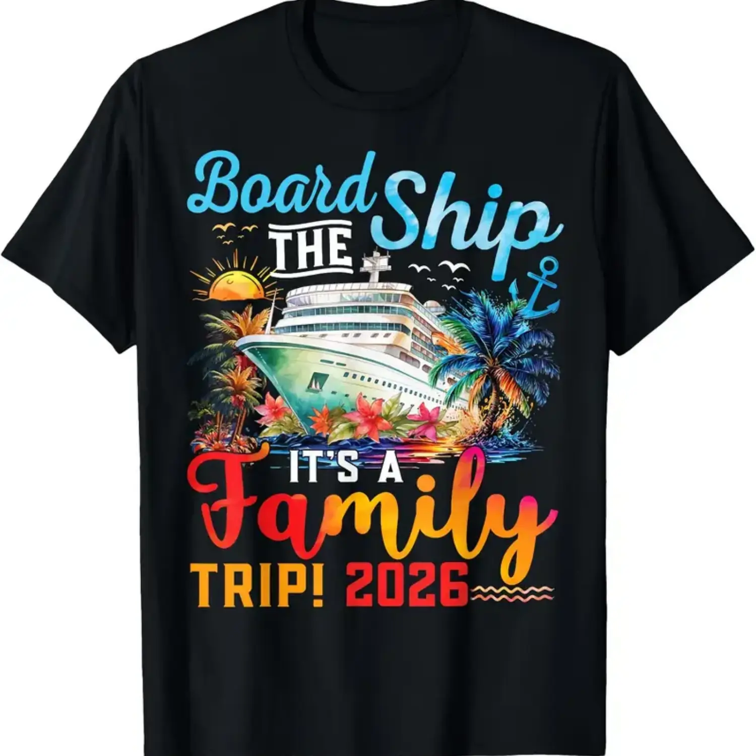 Plus Size Men's Graphic T-Shirt - Relaxed Fit, Breathable Cotton Short-Sleeve Crewneck Casual Top with "Family Trip 2026" Print for Group Cruise Matching