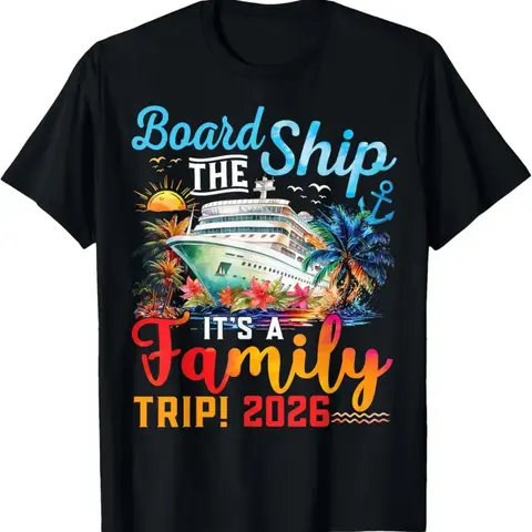 Men's Plus Size 100% Cotton Round Neck Shortsleeve Graphic Print Casual T-Shirt - 2026 Family Trip Design, Classic Fabric, Basics, Relaxed Fit, Lightweight, Machine Washable, No Shrinkage, Comfy, Soft, Breathable, Reinforced Stitches