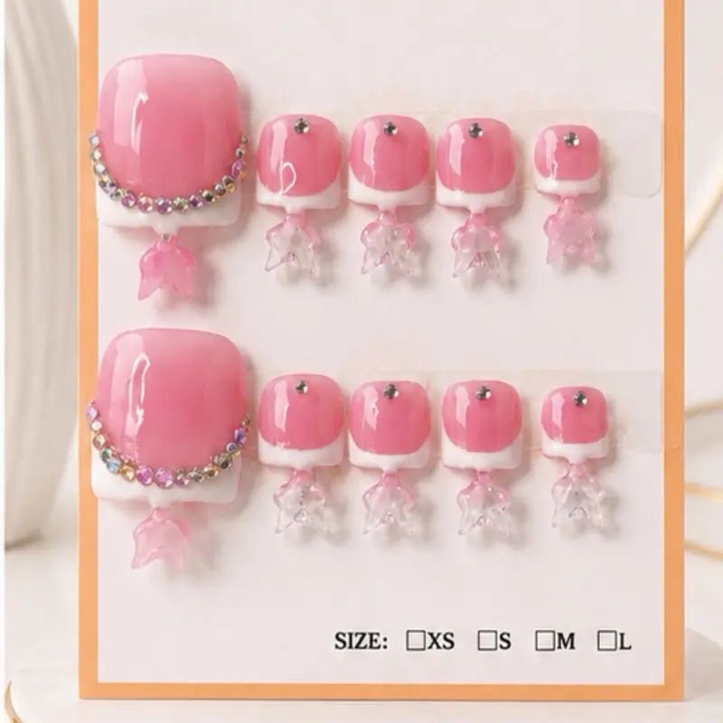 Glam French tip toe press ons
