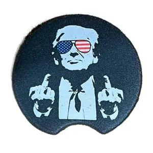 President Donald Trump Finger American Flag Anti-Slip Coasters for Men & Women - Round Car Interior Decoration Accessory MAGA Maha Patriotic Patriot new car gift round car cup holder coaster