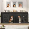 87In/95In Farmhouse Dog Crate TV Stand, Wooden Dog Kennel Furniture with Sliding Metal Mesh Barn Door, Large Dog Crate Furniture for 2 Dogs, Solid Metal Tube & 2 Lockable Doors, White & Brown/Rustic Brown/Black
