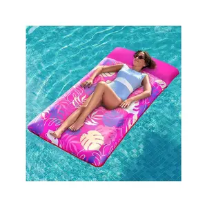 SLOOSH Inflatable Pool Floats Raft - XL Fabric Covered Pool Mat Lounger Floaties For Adults, Ultra Comfort Inflatable Water Float With Headrest For Beach Lake Swimming Pool Floating 68"X34" (Blue)
