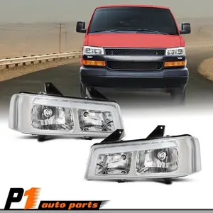 LED Headlights Lamp Fit For 03-19 Chevy Express GMC Savana Clear Chrome