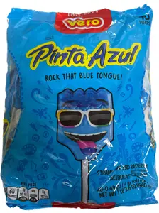 Vero Pinta Azul Lollipops – 40 Pieces (560 g / 1 lb 3.6 oz) – Strawberry & Raspberry Flavor – Mexican Candy
