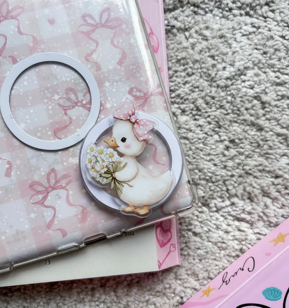 Cute Duck With Bow Phone Grip - Magnetic Pop Socket & Kickstand - Coquette Aesthetic iPhone Accessory