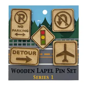 S1 - 2026 - Road Signs - Wooden Pin Set of 5 - With Magnets