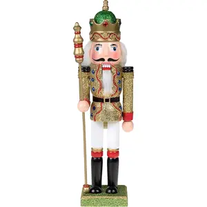 Gold King 12 Inch Traditional Wooden Nutcracker, Festive Christmas Décor for Shelves and Tables