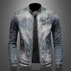 Classic Vintage Denim Jacket for Men – Slim Fit, Zip Closure, Stand Collar, Cotton Outerwear, Casual Windbreaker, Men’s Winter Coat