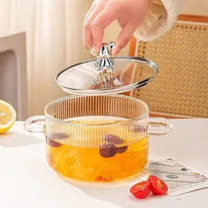Glass Cooking Pot with Lid & Handle, 1 Count Durable Heat Resistant Cookware Stew Pot, Cooking Pot for Pasta, Noodles, Soups, Milk & Baby Food