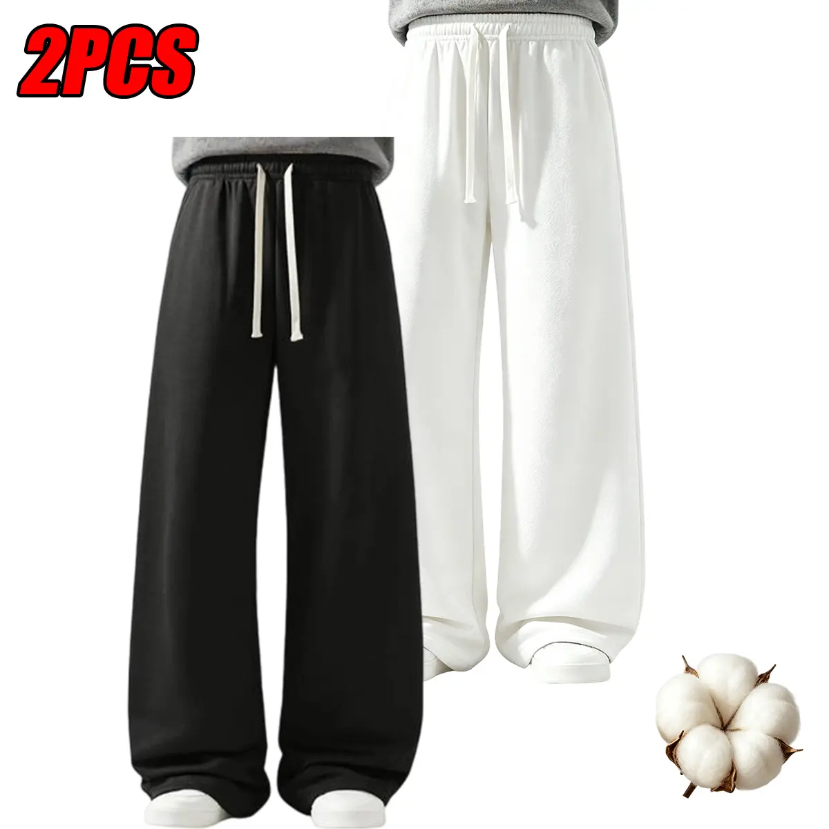 2‑Pack Men’s Loose‑Fit Solid Sweatpants, Soft Jogger Pants with Elastic Drawstring Waistband, Breathable All‑Season Athletic Pants, Back to School Haul, Back to School Outfits for College Campus, Gym & Outdoor Daily Activities