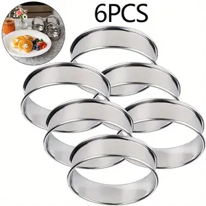 6 Pack Crumpet Rings English Muffin Rings 3 inch Double Rolled Stainless Steel Crumpet Tart Rings scraper Double Rolled Stainless Steel Tart Rings For Baking Round Perfect For Christmas Halloween Baking