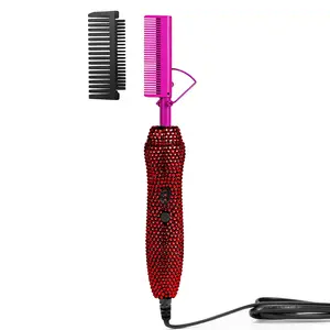 Diamond Electric Hot Comb Hair Straightener Curling Comb for Natural Hair Wigs Anti-Scald Case Adjustable Heat Comfort hair curler hair styling tools