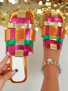 Women's Fashionable  Slides, Casual Comfortable Flat Sandals for Summer, Lightweight Breathable Shoes for Daily Wear