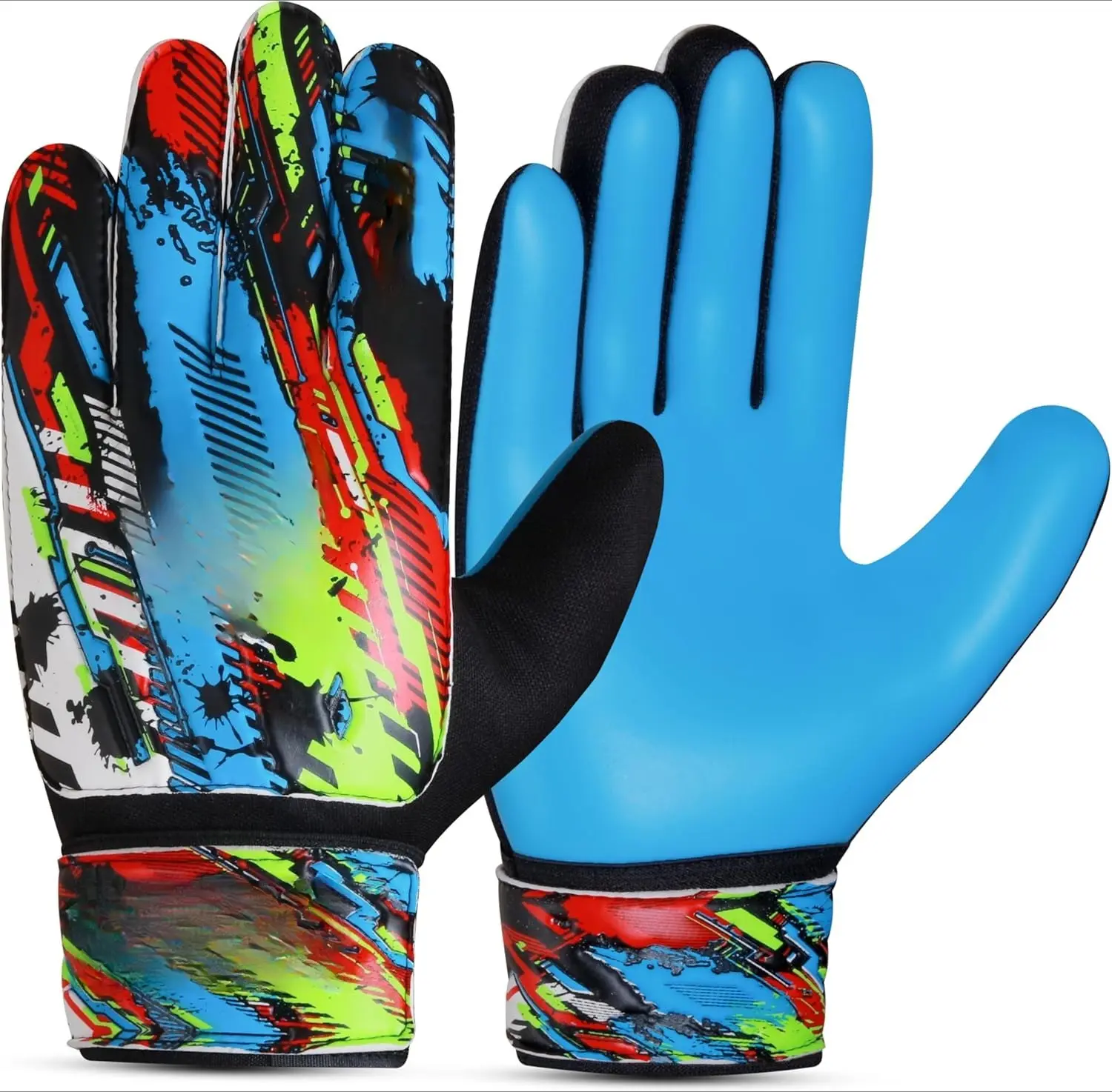 Funky Print Goalie Gloves for Children & Adults, 4mm Anti-Slip Latex Foam Soccer Hand Protection with Double Wrist Support, Breathable Stretch Mesh & Reflective Details, Football, Soccer Games, Anti-Slip Surface, Unisex Kids, 3D Embossed Design, Goalkeepe