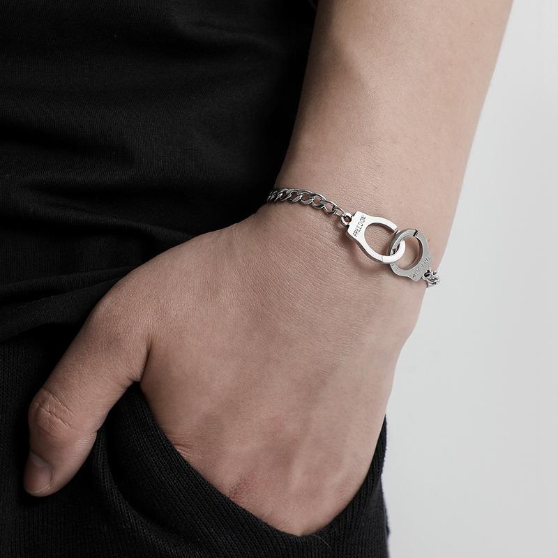 Hip-Hop Silver Chain Bracelet for Men,Alloy Minimalist Fashion Gift for Guys
