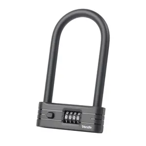 Venzio Bike Combination U Lock, Heavy Duty Anti Theft 4-Digit Resettable Code 12mm Shackle Bicycle Lock with 2mm PVC Coating, 4.88" x 8.58", Keyless Security U Lock for Scooter, Motorcycles, Gate