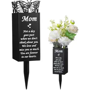Cemetery Vases for Grave Flower Butterfly Memorial Flower Holder with Spike Grave Marker Floral Cemetery Funeral Mother's Day Decorations for Lawn Yard Funeral(Classic)