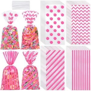 100 count 10.6 x 5.1 In  Cellophane Bags Plastic Candy Bags Cellophane  Bag Polka Dot Stripes Printed  Goodie  Bag with Twist Ties for Birthday,  Showers, Weddings Party Supplies