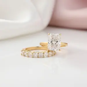 5.0CT Radiant Cut Yellow Gold Ring Set