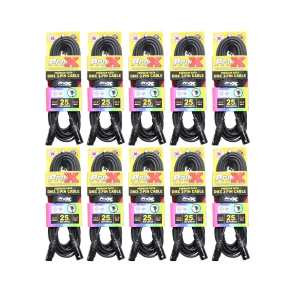 Pack of 10 Pro X 25 Ft. DMX XLR3-M to XLR3-F Premium Cables