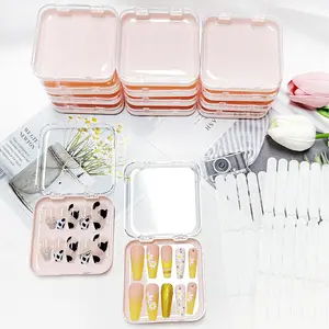 12pcs Press on Nail Storage Box with 60 Pcs Adhesive Tape Acrylic Nail Display Box Artificial False Nail Box Organizer Fake Nail Case Transparent Nail Packaging Boxes (12pcs Pink Nail Box)