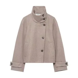 Women’s Pea Coat Long Sleeve Funnel Neck Single Breasted Jacket for Winter Warmth GARMENTARY