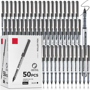 Rollerball Pens, 50 Pack Roller Ball Pens, 0.5mm Black Ink Fine Point Pen Quick Dry, Liquid Ink Pen Smooth Writing for Journaling, Note Taking, Office, School Supplies