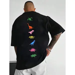 Unisex Men's Dinosaur Print Drop Shoulder Tee, Street Fashion Casual Short Sleeve Round Neck T-Shirt for Daily Wear, Men's Clothes for Summer, Casual Style Tee