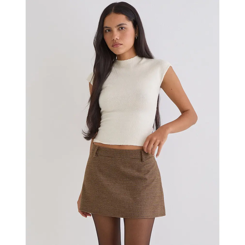 Carlin Mini Skirt in Tailoring Brown Houndstooth