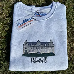 Tulane Crewneck - Grey (old 50/50 blend), Embroidered Sweatshirt