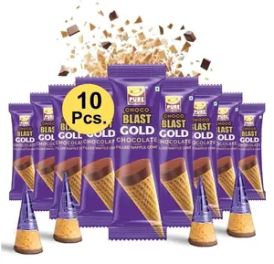 Pure Temptation Gold Chocoblast Waffle Cones [10 Pieces] Sweet Snacks for Kids & Adults - Non-Meltable Chocolate Gift Box - Individually Wrapped Chocolate Filled Waffle Cone for Dessert