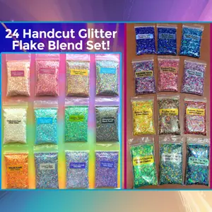 Shimmerain Hand Created Glitter Flakes: 24 Colorful Glitter Blends Set